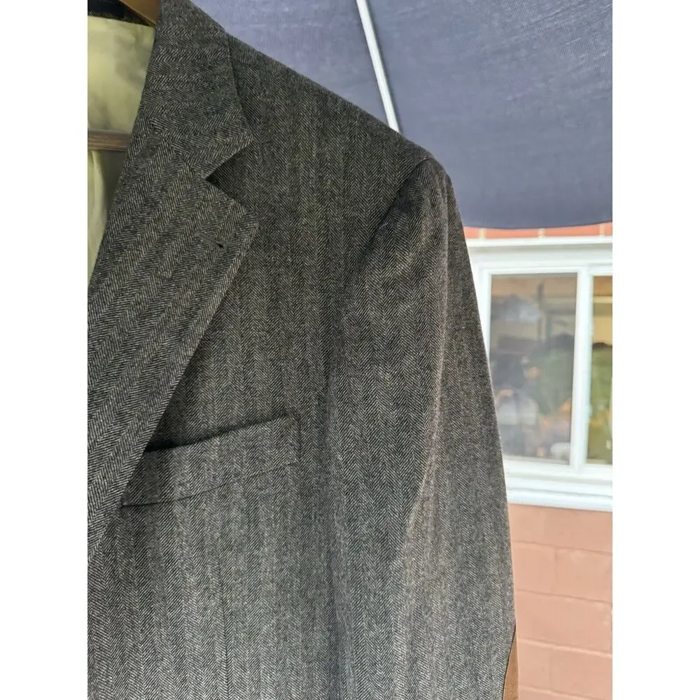 Brunello Cucinelli Gray Herringbone Flannel Tweed Sport Jacket Blazer Men 54/44R